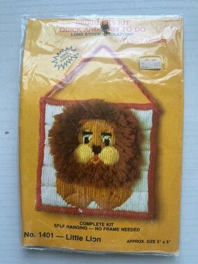 Vintage Nicole Creations Little Lion Needlepoint Kit 5x5 Retro Craft
